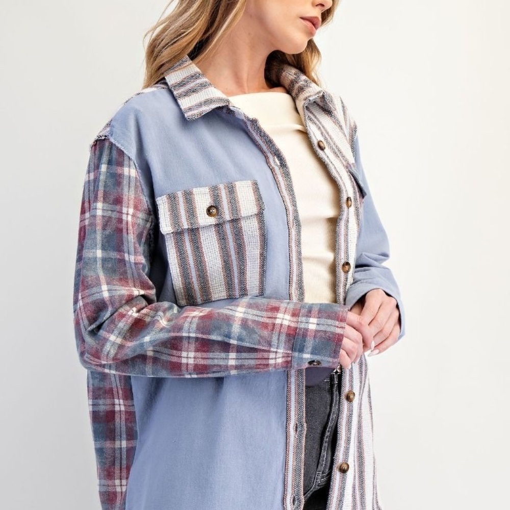 NEW EASEL PLAID AND STRIPED PATTERNS STAR PATCHWORK BUTTON DOWN SHAKET SMALL - Picture 6 of 8